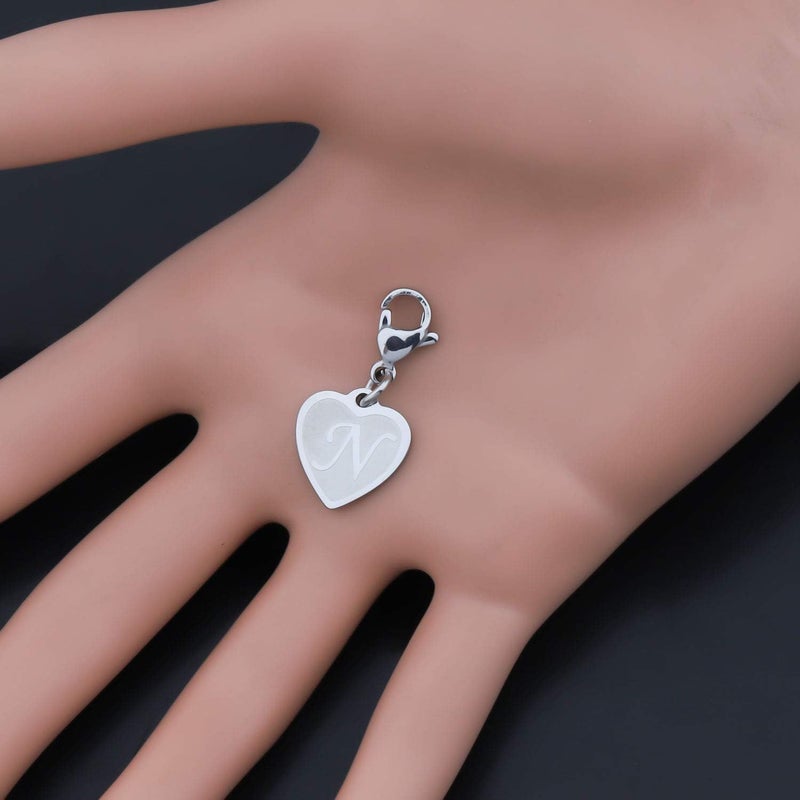 FAADBUK Initial Letter A-Z Alphabet Heart Charms for Jewelry Bracelet Keychain Necklace Initial Stainless steel Clasp Clip on Charm - Image 2